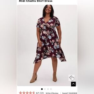 Torrid Burgundy Stretch-challis Skater Shirt Dress